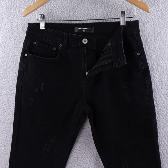 Serenad Designer Mens Black Denim Distressed Bootcut Jeans Size 32x34